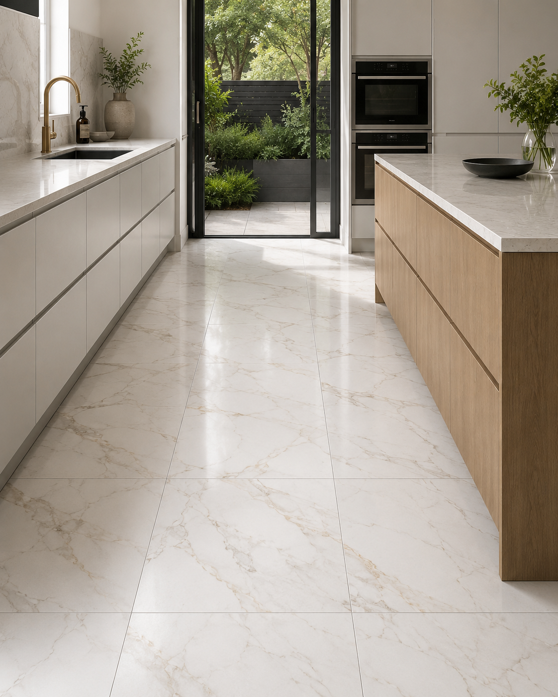 Marble herringbone splashback tiling by JPR Bathrooms